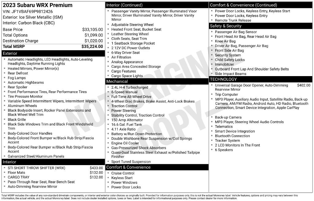 Certified 2023 Subaru WRX Premium AWD/4WD image 6
