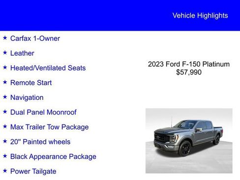 Used 2023 Ford F150 Platinum w/ Equipment Group 701A High image 2
