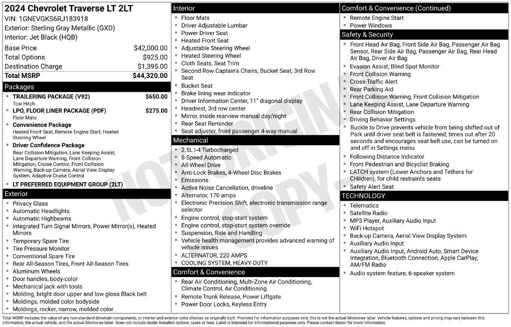 Used 2024 Chevrolet Traverse LT w/ Trailering Package AWD/4WD image 10