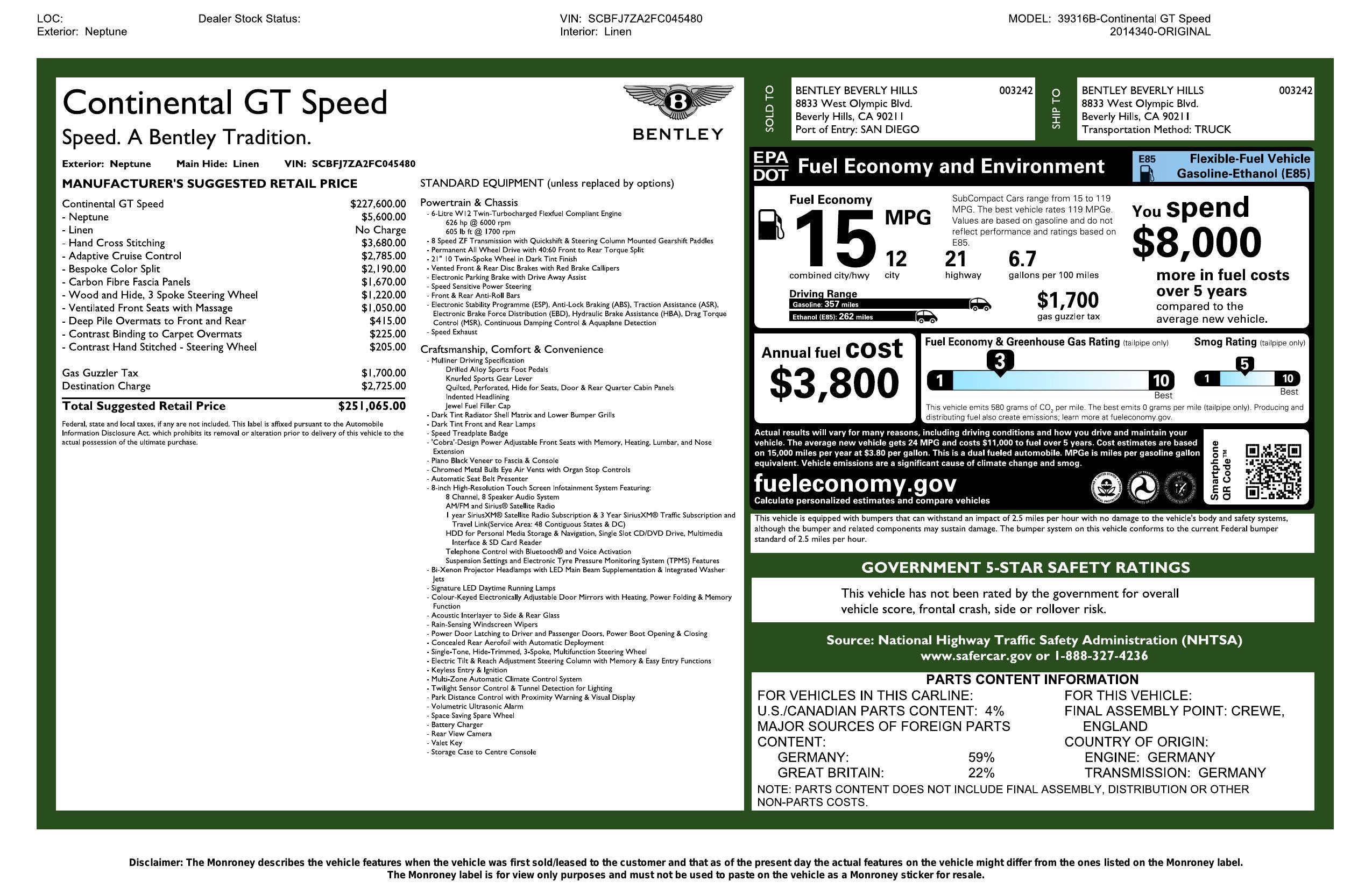Used 2015 Bentley Continental GT Speed AWD/4WD image 2