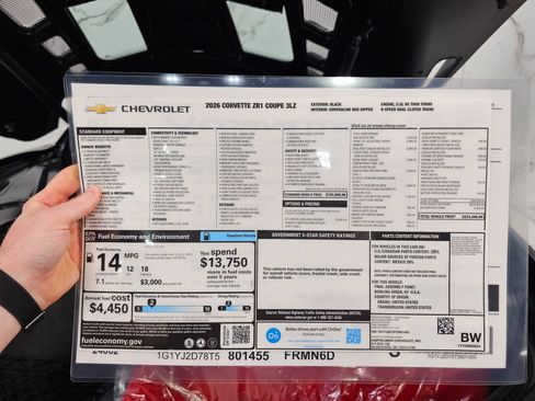 Used 2026 Chevrolet Corvette ZR1 w/ ZR1 Carbon Fiber Aero Package RWD image 5