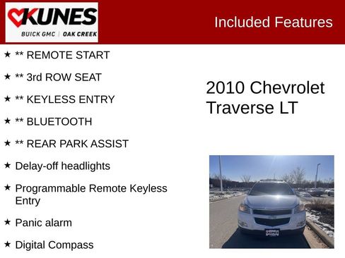 Used 2010 Chevrolet Traverse LT w/ Personal Connectivity Package image 2