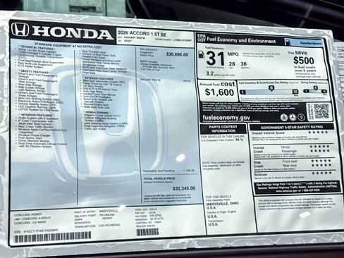 New 2026 Honda Accord SE image 31