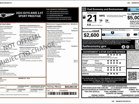 Certified 2023 Genesis GV70 3.5T Sport w/ Sport Prestige Package image 3