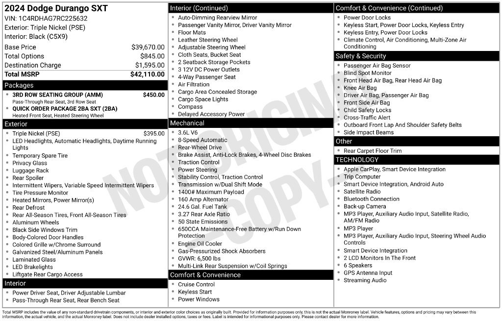 Certified 2024 Dodge Durango SXT w/ 3rd Row Seating Group RWD image 8