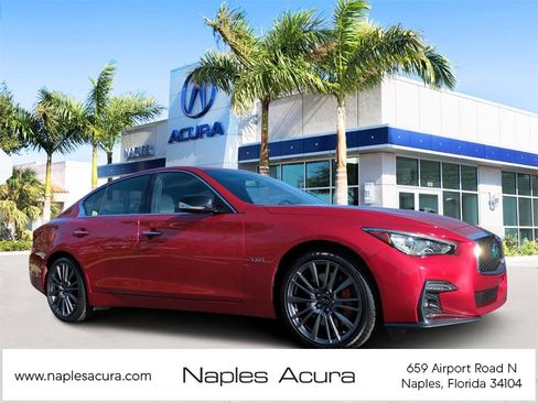 Used 2020 INFINITI Q50 Red Sport 400 w/ Carbon Fiber Package image 1