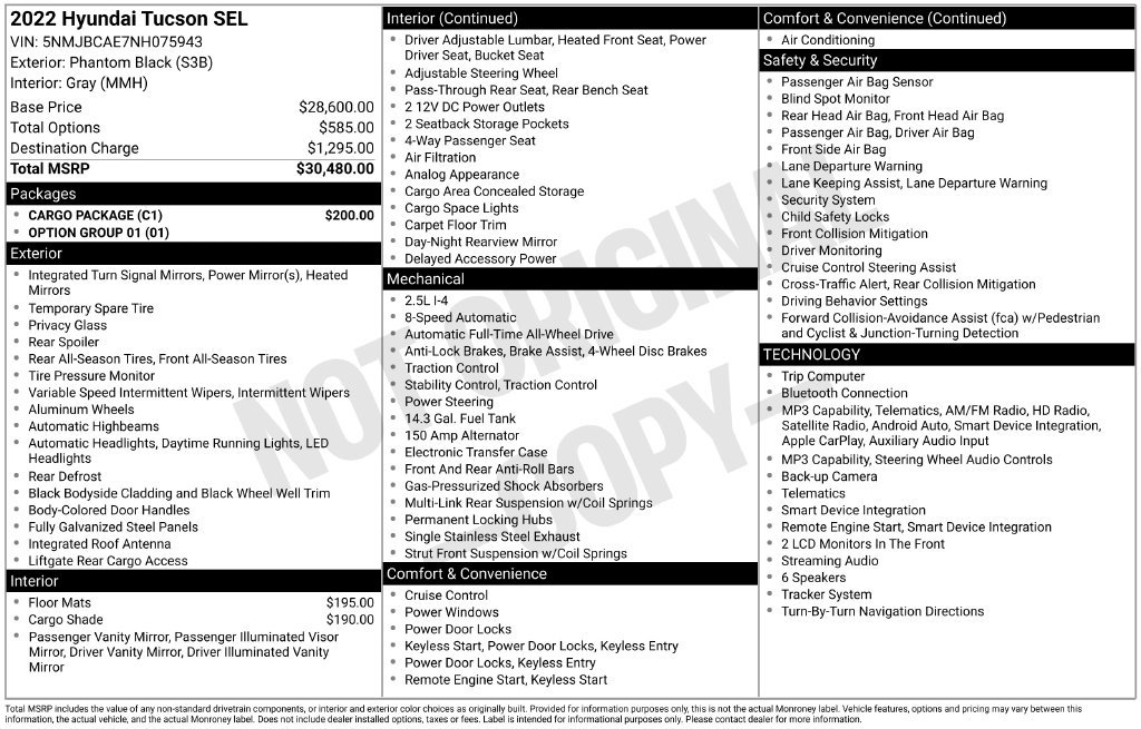 Used 2022 Hyundai Tucson SEL w/ Cargo Package AWD/4WD image 34
