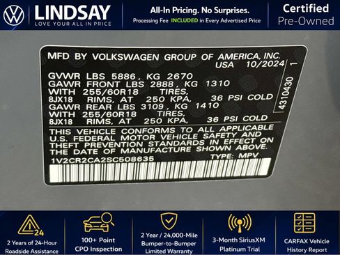 Certified 2025 Volkswagen Atlas Peak Edition SE AWD/4WD image 27