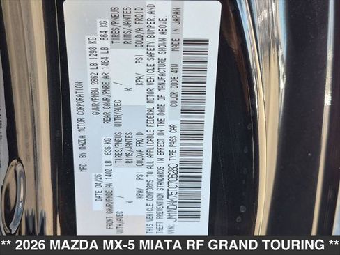 New 2026 MAZDA MX-5 Miata RF Grand Touring w/ Weather Package RWD image 12