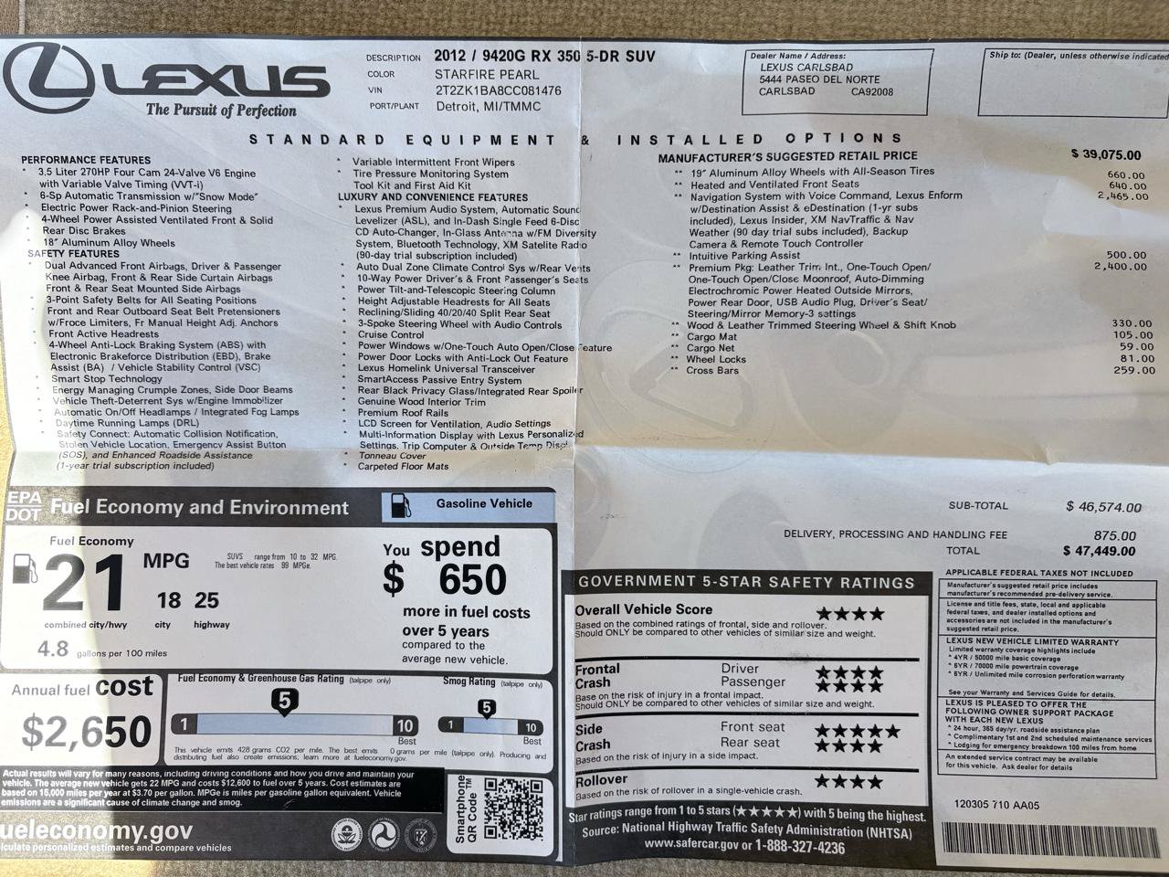 Used 2012 Lexus RX 350 FWD w/ Premium Pkg image 16
