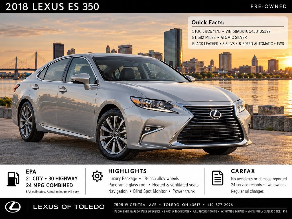 Used 2018 Lexus ES 350 w/ Luxury Package w/Wood Trim FWD image 1