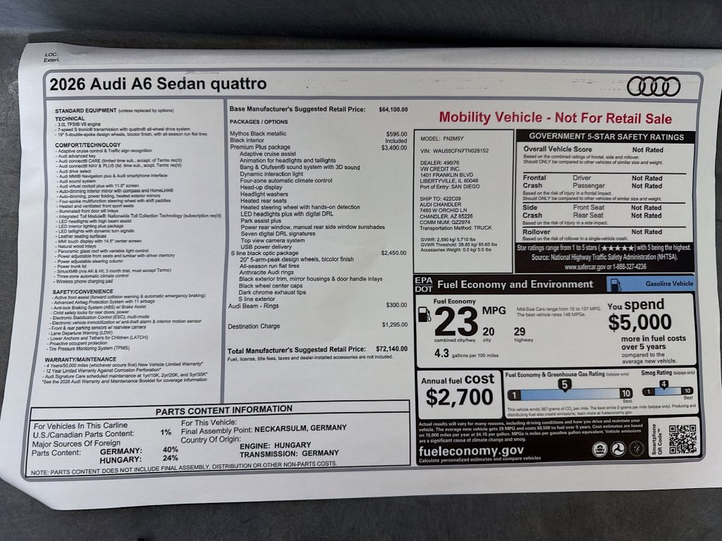 Used 2026 Audi A6 Premium Plus w/ Premium Plus Package AWD/4WD image 9