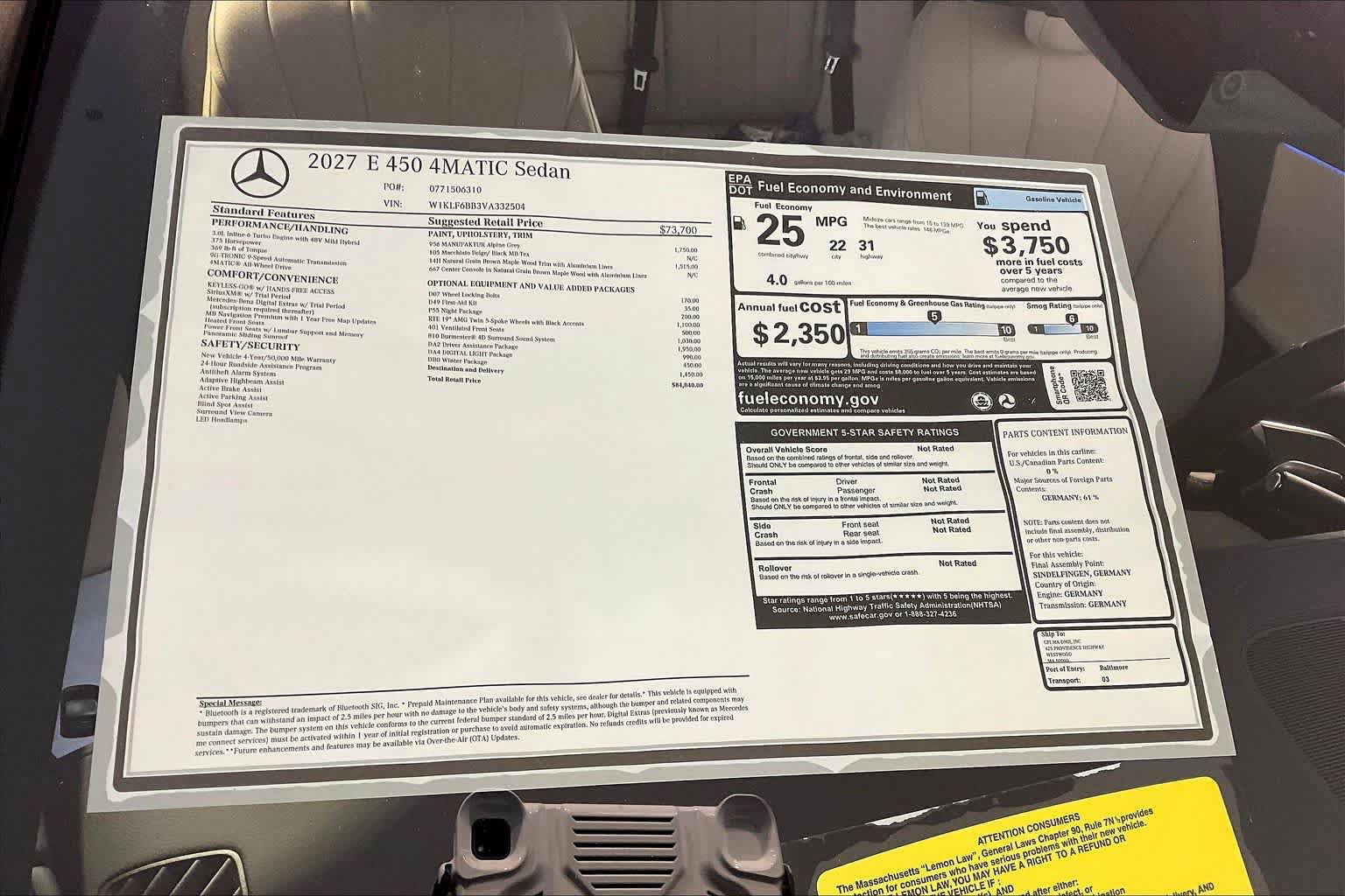 New 2027 Mercedes-Benz E 450 4MATIC Sedan image 18