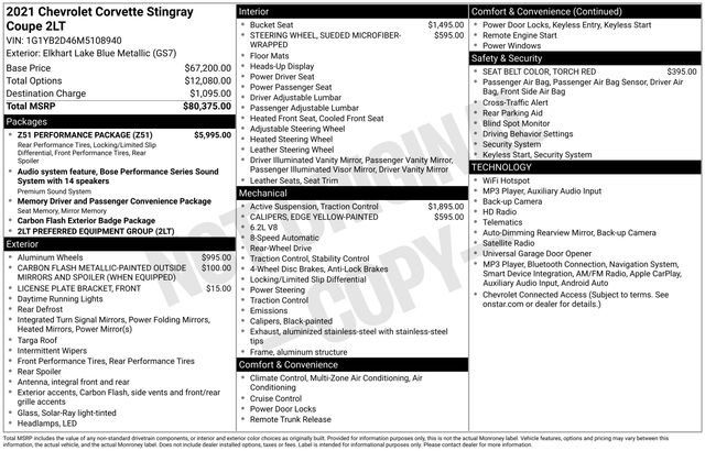 Used 2021 Chevrolet Corvette Stingray Preferred Cpe w/ Z51 Performance Package RWD image 3