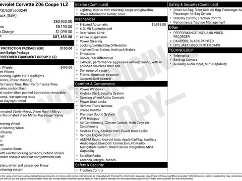 Used 2019 Chevrolet Corvette Z06 w/ Battery Protection Package RWD image 1
