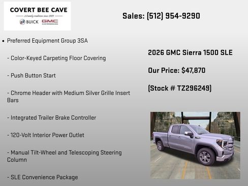 New 2026 GMC Sierra 1500 SLE w/ Preferred Package RWD image 12