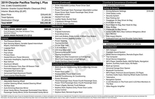 Used 2019 Chrysler Pacifica Touring-L Plus w/ Tire & Wheel Group FWD image 41