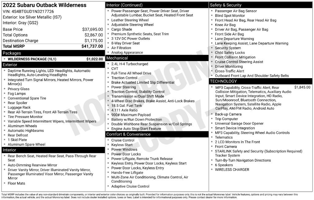 Used 2022 Subaru Outback Wilderness w/ Wilderness Package AWD/4WD image 51