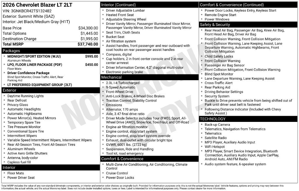 New 2026 Chevrolet Blazer LT w/ Midnight/Sport Edition FWD image 35