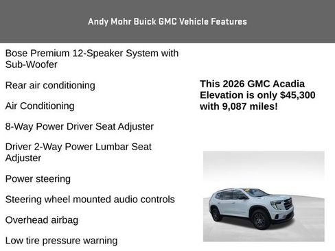 Used 2026 GMC Acadia Elevation w/ LPO, Floor Liner Package AWD/4WD image 8