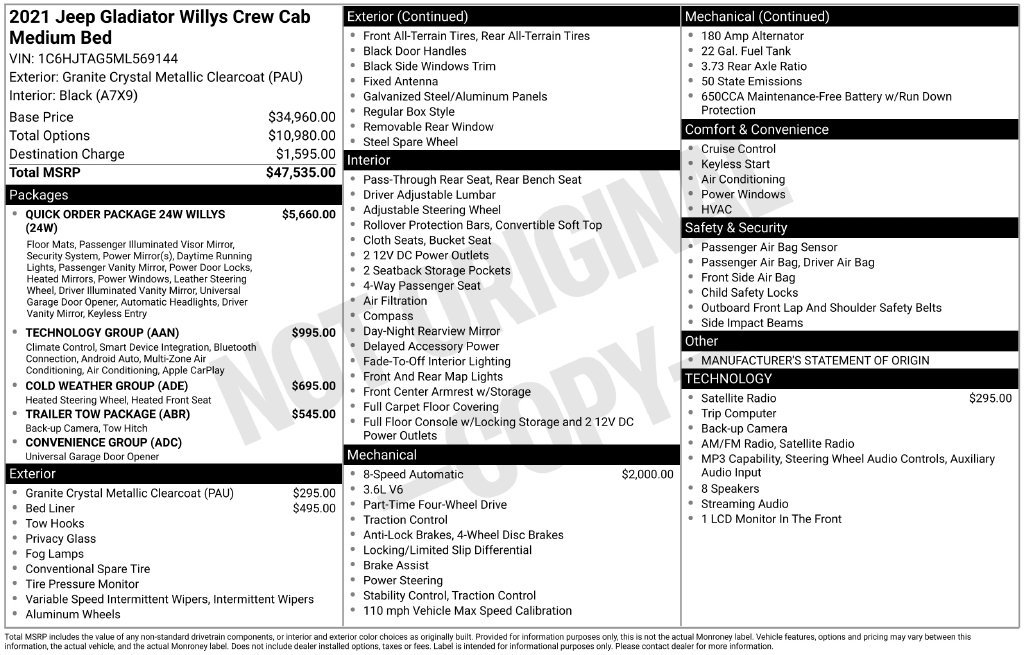 Certified 2021 Jeep Gladiator Sport AWD/4WD image 24