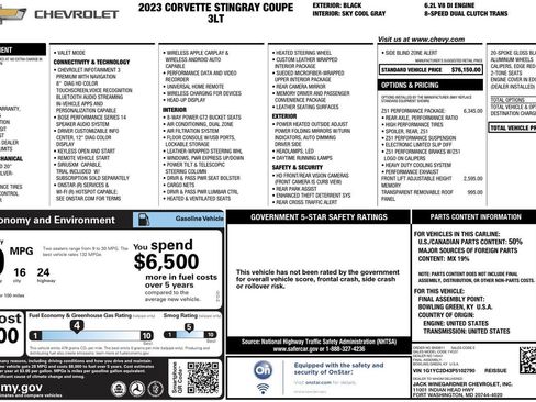 Used 2023 Chevrolet Corvette Stingray Premium Cpe w/ Z51 Performance Package image 63