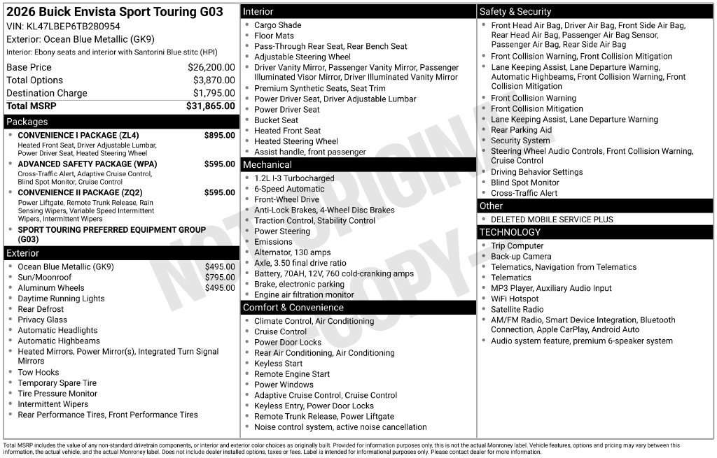 New 2026 Buick Envista Sport Touring w/ Convenience I Package FWD image 38