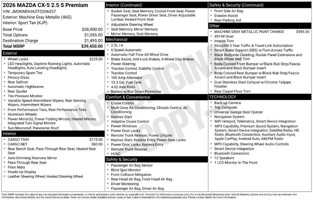 New 2026 MAZDA CX-5 2.5 S w/ Premium Package AWD/4WD image 35