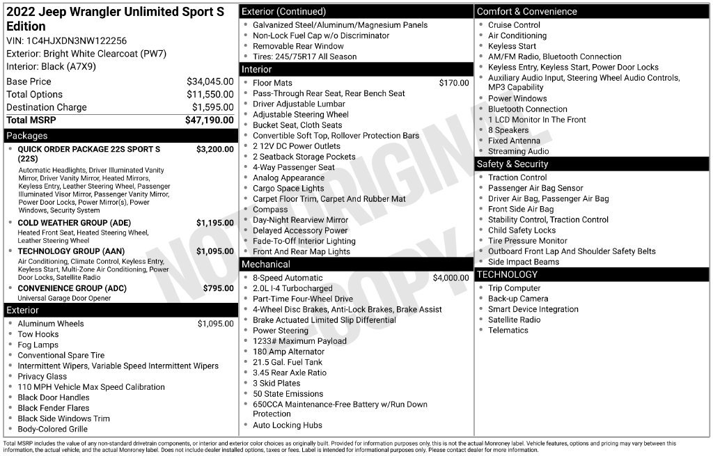 Used 2022 Jeep Wrangler Unlimited Sport AWD/4WD image 52