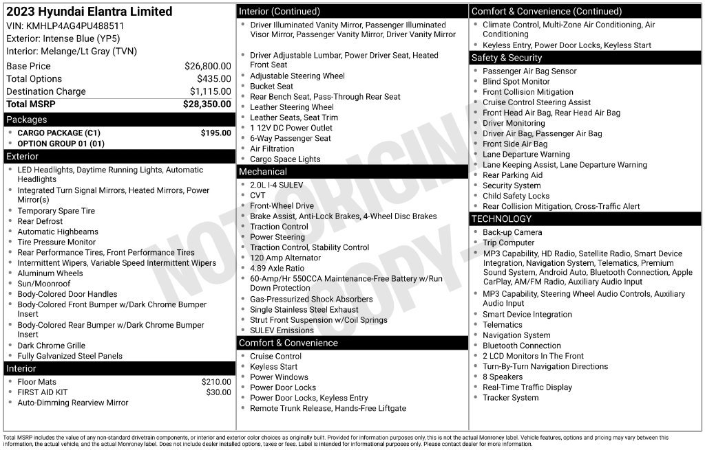 Used 2023 Hyundai Elantra Limited w/ Cargo Package FWD image 12
