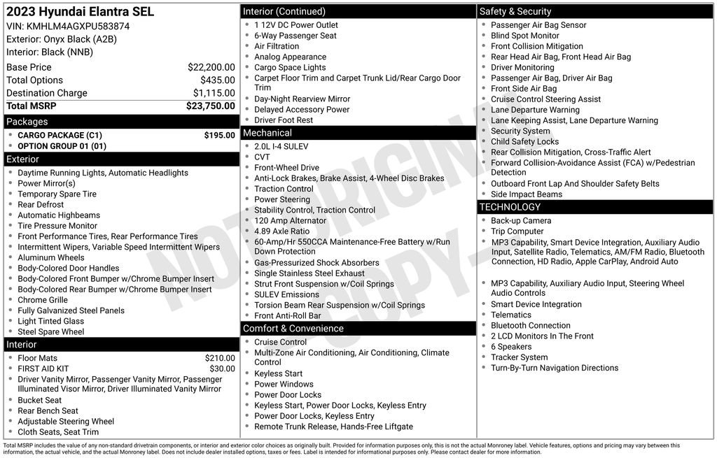Used 2023 Hyundai Elantra SEL w/ Cargo Package FWD image 2