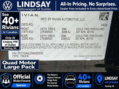 Used 2022 Rivian R1T Launch Edition AWD/4WD image 30