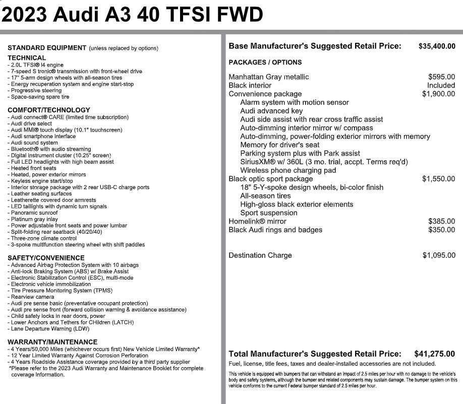 Used 2023 Audi A3 2.0T Premium w/ Convenience Package FWD image 3