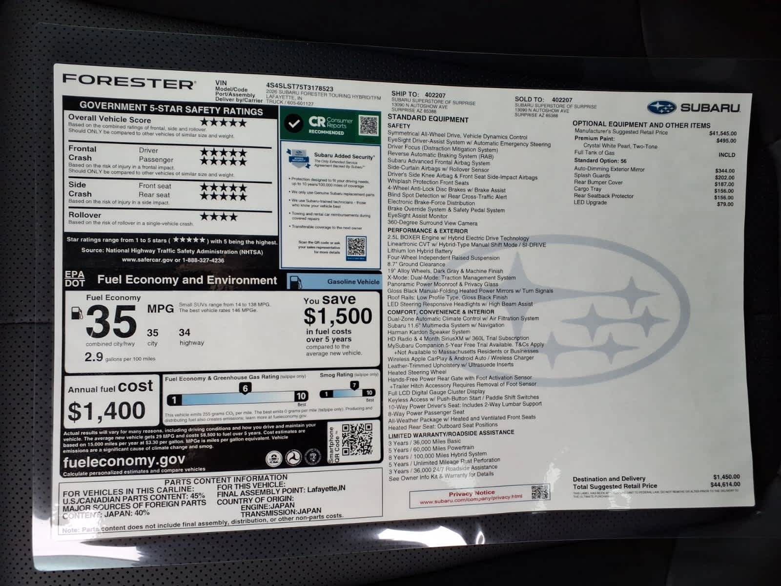 New 2026 Subaru Forester Touring AWD/4WD image 40
