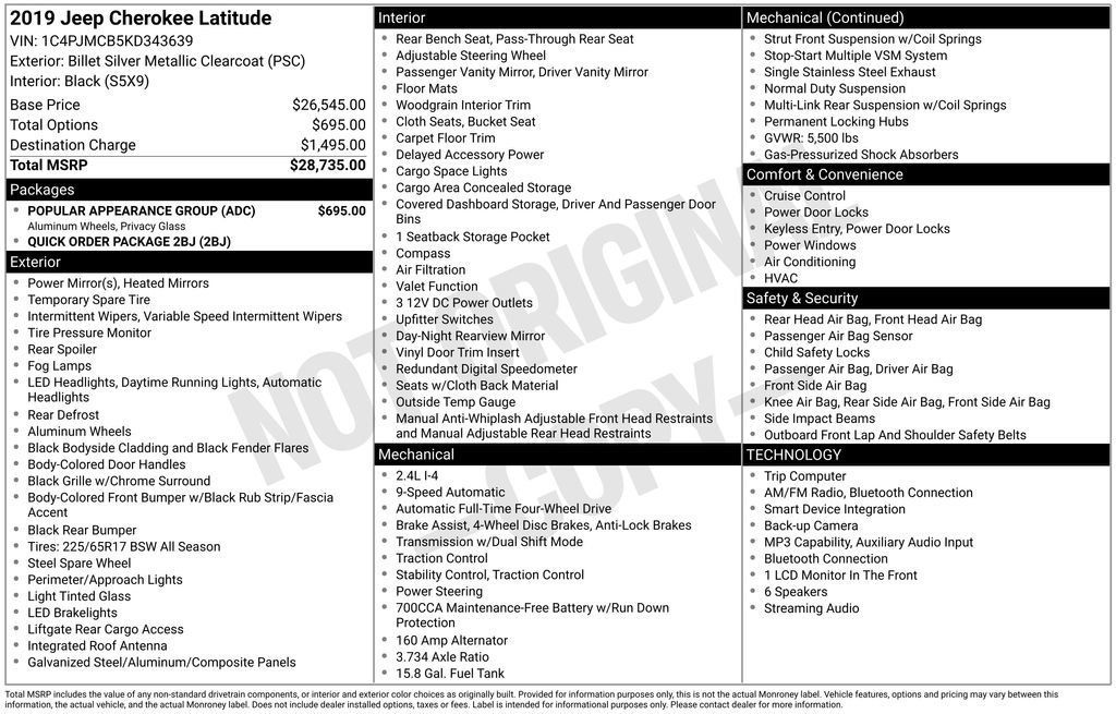 Used 2019 Jeep Cherokee Latitude w/ Popular Appearance Group AWD/4WD image 29