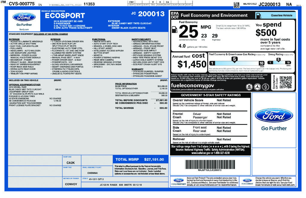 Used 2018 Ford EcoSport SE w/ SE Convenience Package AWD/4WD image 32