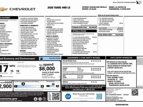 New 2026 Chevrolet Tahoe LS w/ LPO, Dark Essentials Package AWD/4WD image 4