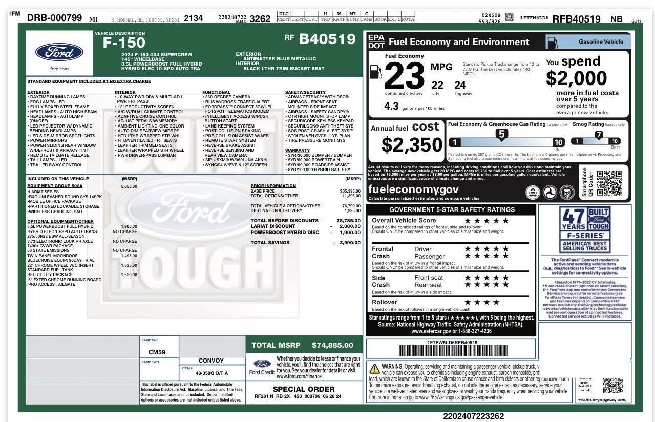 Used 2024 Ford F150 Lariat w/ Equipment Group 502A High AWD/4WD image 59