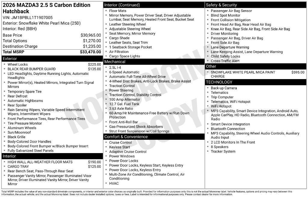 New 2026 MAZDA MAZDA3 Carbon AWD/4WD image 3