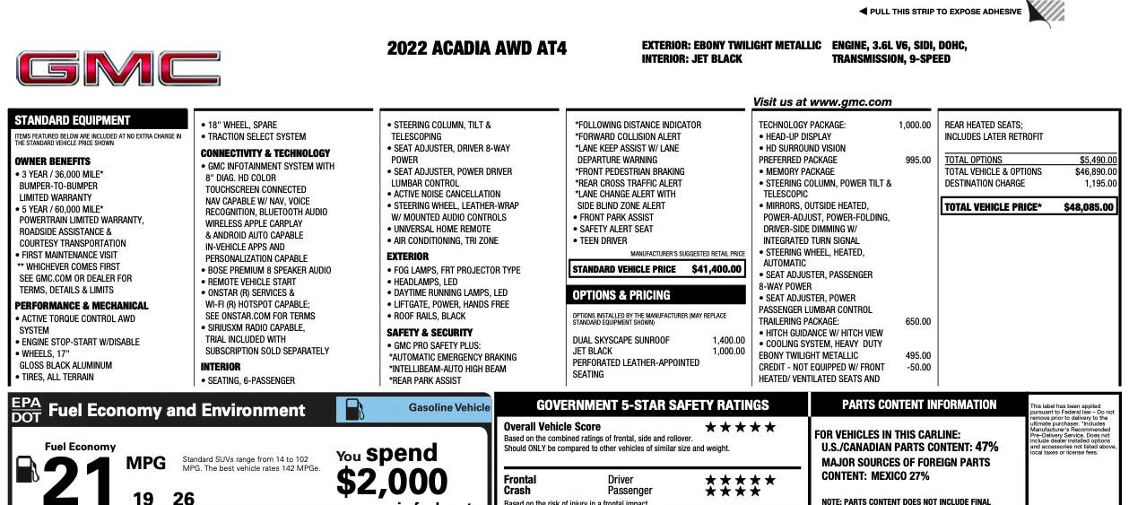 Used 2022 GMC Acadia AT4 w/ Technology Package AWD/4WD image 2
