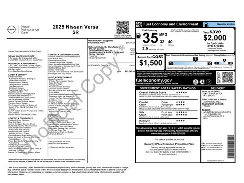 Certified 2025 Nissan Versa SR w/ Trunk Package image 36