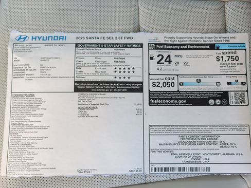 Used 2026 Hyundai Santa Fe SEL w/ Tow & Go Package FWD image 33