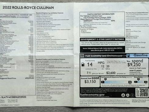 Used 2022 Rolls-Royce Cullinan w/ Dark Exterior Package AWD/4WD image 9