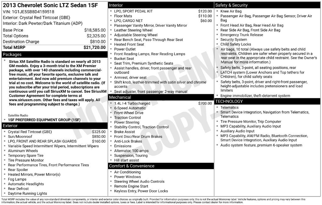 Used 2013 Chevrolet Sonic LTZ FWD image 2