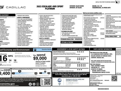 Used 2023 Cadillac Escalade Sport Platinum w/ LPO, ONYX Package AWD/4WD image 10