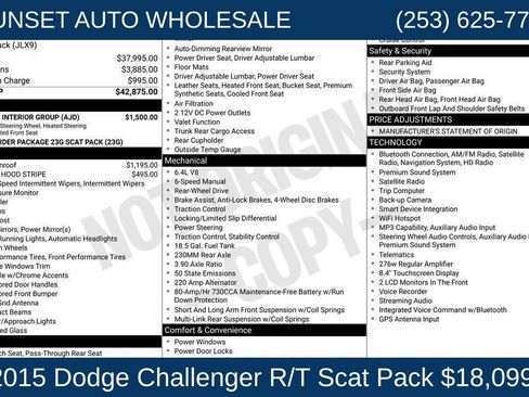 Used 2015 Dodge Challenger R/T Scat Pack w/ Leather Interior Group RWD image 50