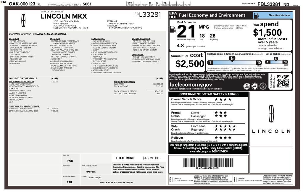 Used 2015 Lincoln MKX FWD w/ Equipment Group 102A image 42