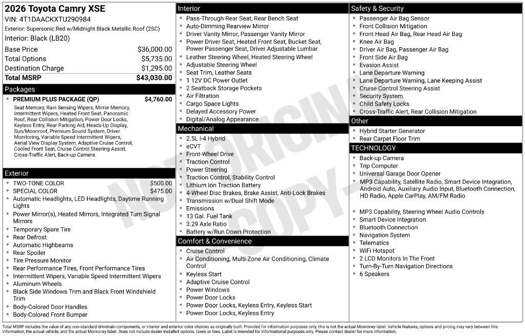 Used 2026 Toyota Camry XSE w/ Premium Plus Package FWD image 10