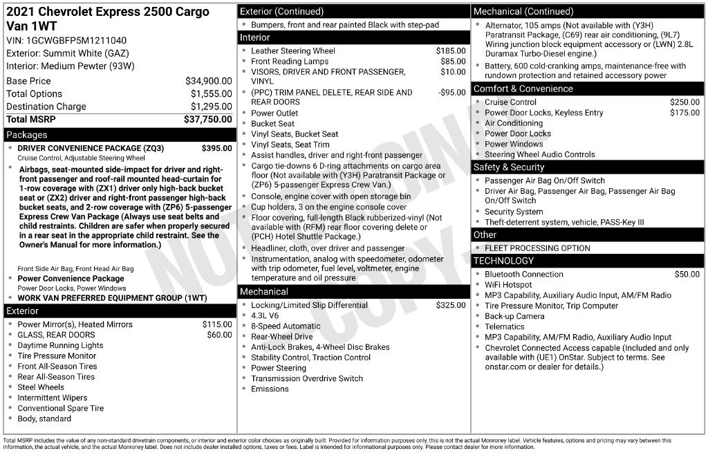 Used 2021 Chevrolet Express 2500 Extended w/ Driver Convenience Package RWD image 3