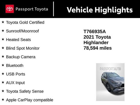 Certified 2021 Toyota Highlander XLE AWD/4WD image 10